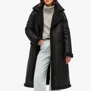NWT Superdry Faux Shearling Longline Jacker size XS